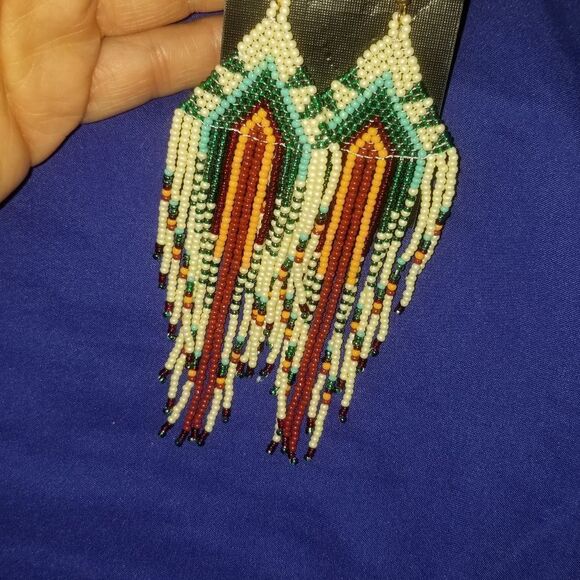Earrings. Multi, Color  Southwestern, Bohemian Beaded. Pierced. New - Picture 2 of 4